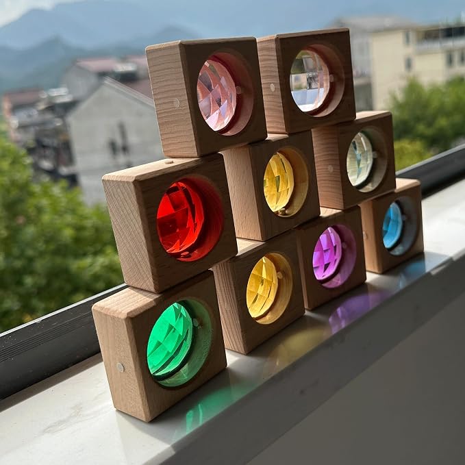 16PCS Acrylic Wooden Gem Blocks, Sparkling Acrylic Colorful StackingToys, Open Ended Play Montessori Educational Toys (16PCS Square Gem Blocks) - Image 6