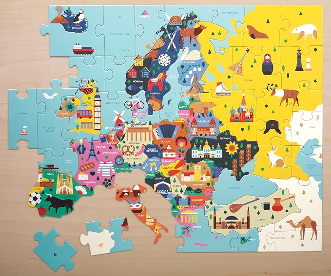 Mudpuppy Map Of Europe – 70 Piece Geography Puzzle with Country-Shaped Pieces and Iconic Landscapes Cultural Items And More - Image 2
