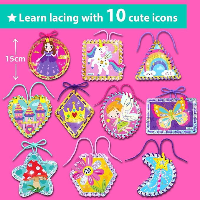 KRAFUN Princess Unicorn Holographic Lacing Cards Age 3+ | 10 Projects - Image 3