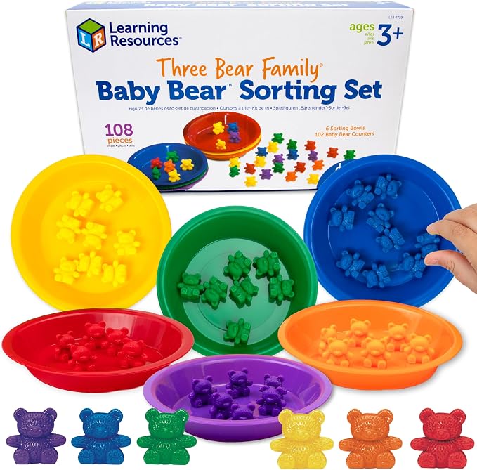 Learning Resources Baby Bear Sorting Set - Counting Toys, Color Recognition, Fine Motor Skills, 108 Pieces, Ages 3+ by LearningResources