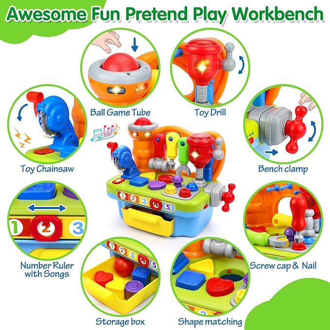 Toys for 1 Year Old Boy, Musical Toy Tool Bench, 1 2 3 Years old Boy Gifts - Image 2