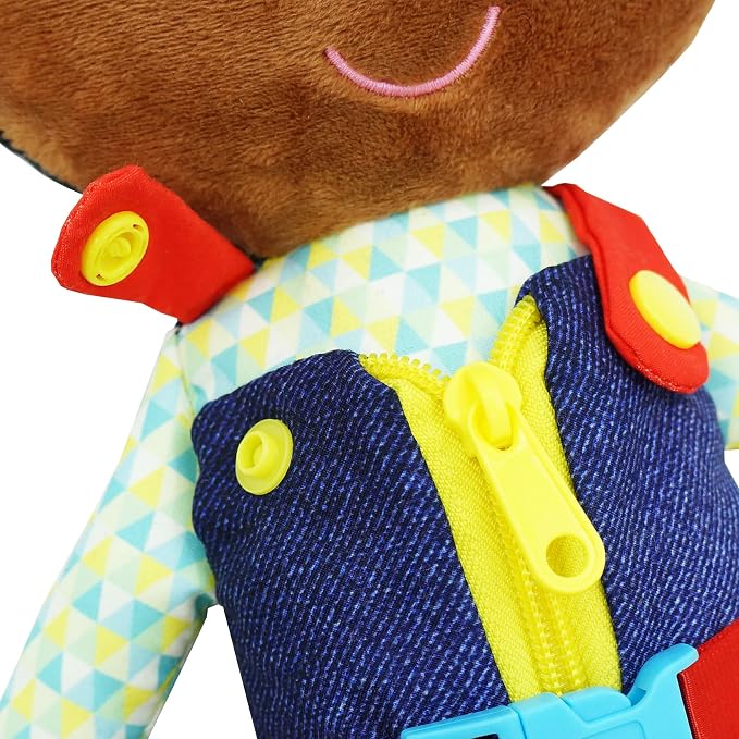 June Garden 15.5" Dressy Friends Isaiah - Educational Stuffed Plush Doll for Kids and Toddlers 2 Years and Up - Montessori Buckle Soft Toy - Image 4