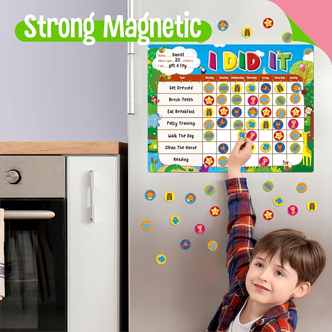 Magnetic Reward Chart, Dry Erase Task Board-One Chart & 72 Magnetic Reward Magnets, Jungle Theme Behavior Tracker for Daily Routine, Potty Training - Image 3