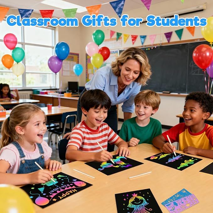 ZMLM Scratch Art Crafts Boys Gifts, 100pcs Rainbow Scratch Paper Art for 3 4 5 6 7 8 9 Years Old Girls and Boys Kids, Arts and Crafts for Kids 4-6 Christmas Gifts Toys and Party Favors (Blue)