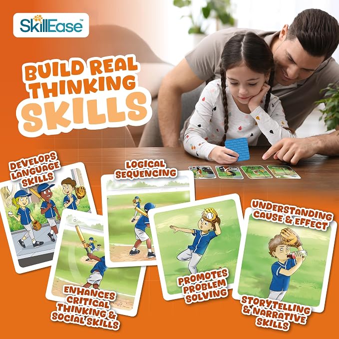 SkillEase Story Cues Skilled Sequencing Cards, Speech Therapy Materials, Social Skills Game, English Language Learners Games, Storytelling Cards, Sentence Building and Picture Cards (Story Cues 2) - Image 3