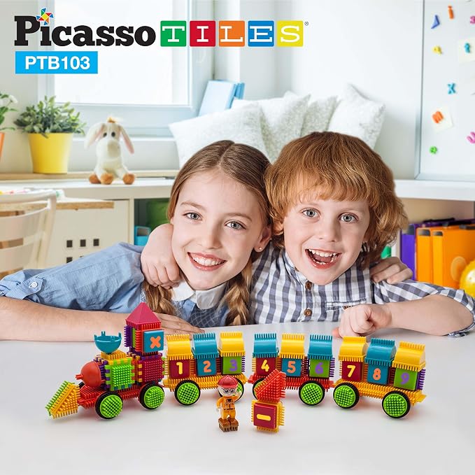 Picasso Toys PTB103 Alphabet & Numerical Train 103pc Hedgehog Block Shape Blocks Building Tiles Set Construction Learning Toy Stacking Educational Block, Creativity Beyond Imagination, Inspirationa - Image 2