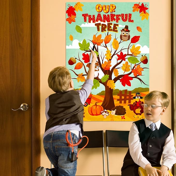 Cinrobiye Fall Tree Bulletin Board Felt Craft Kit, 41 Pcs Thanksgiving Maple Leaves Activity Set with Large Tree Poster, Gratitude Writing Wall Decor for Autumn Classroom, Home, Party Supplies - Image 6