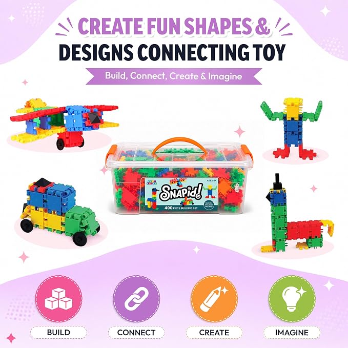 Snapid Building Bricks 400 Pcs Connecting Toy - Strong Durable Colorful Block Set w Storage, Interlinking Construction Blocks for Kids - STEM Development, Creativity and Educational Children Toys, 4+ - Image 2