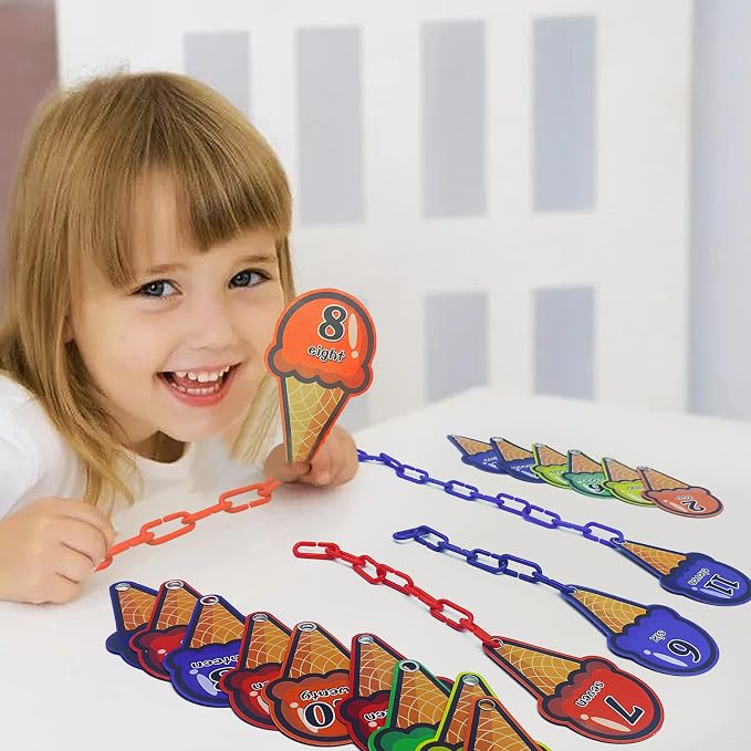 RAINBOW TOYFROG Chain Link Math Manipulatives - 240 C Clips Plastic Chain Links & 20 Ice Cream Cards for Counting & Linked Math Game - Learning Resources for Kindergarten Sensory - Image 3