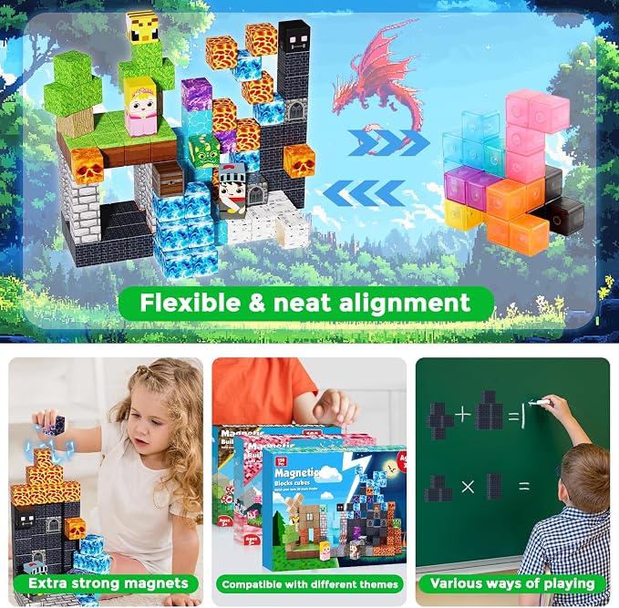 150PCS Magnetic Blocks - Magnet Building Blocks, Stacking Magents Cubes Toys Forest Dark Castle Set, STEM Montessori Sensory Toys for Kids Boys and Girls Ages 3 4 5 6 7 8 9 10+ Birthday Gifts - Image 5