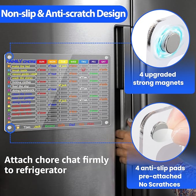 PigPotParty Acrylic Magnetic Chore Chart for Multiple Kids, Large 16x12 in - Image 6