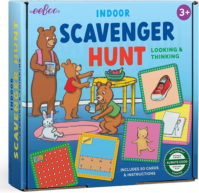eeBoo Scavenger Hunt Indoors Game, a Finding Game that develops observational and Analytical Skills, Includes 50 Cards & Instructions, for Ages 3 and up by eeBoo