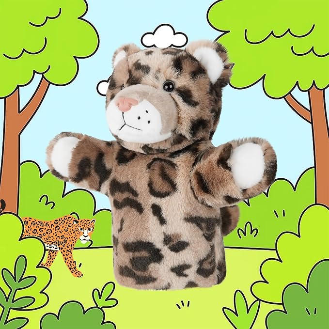 Puppet for Kids Gift for Boys Girls Interactive Role Play Animal Hand Toy Stuffed Plush Wild Animal Safari Educational Tool Leopard