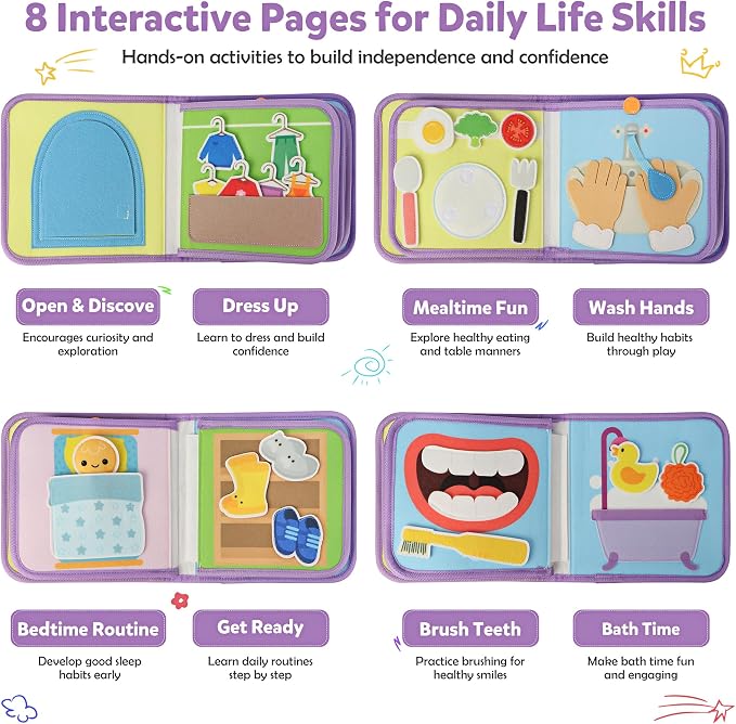 Busy Book for Toddlers 1-3,Montessori Daily Life Felt Activity Book - Image 2