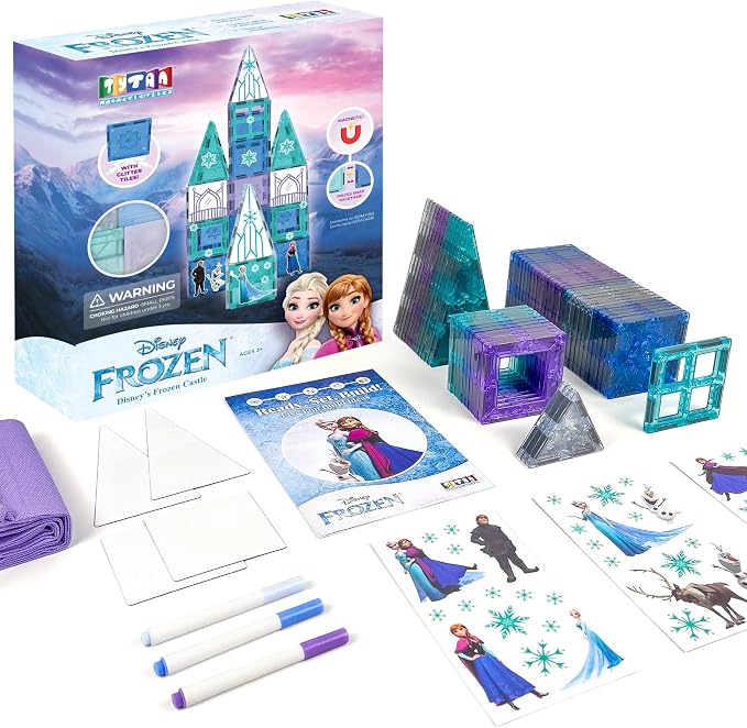 Tytan Toys Disney Frozen Magnetic Tiles Princess Castle - 68-Piece STEAM Building Set with Glitter Tiles & Elsa, Anna, Olaf Stickers - Educational Frozen Toys for Girls Age 3-4+ - Image 13