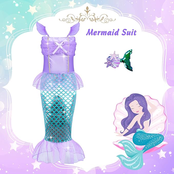 15 Pcs Princess Dress Up Clothes for Little Girl Role Play Costume Gift Set, Princess Mermaid Pretent Play Outfit Toys for Toddler Girls, Cosplay Birthday Party Gifts for Girls Age 3 4 5 6 7+ Year Old