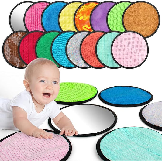 16 Set Round Sensory Mini Mats Textured Sensory Tiles - Sensory Toys for Autistic Children, Babies and Toddlers with Sensory Issues - Tactile Sensory Walls Sensory Mats for Fidgeting Activity