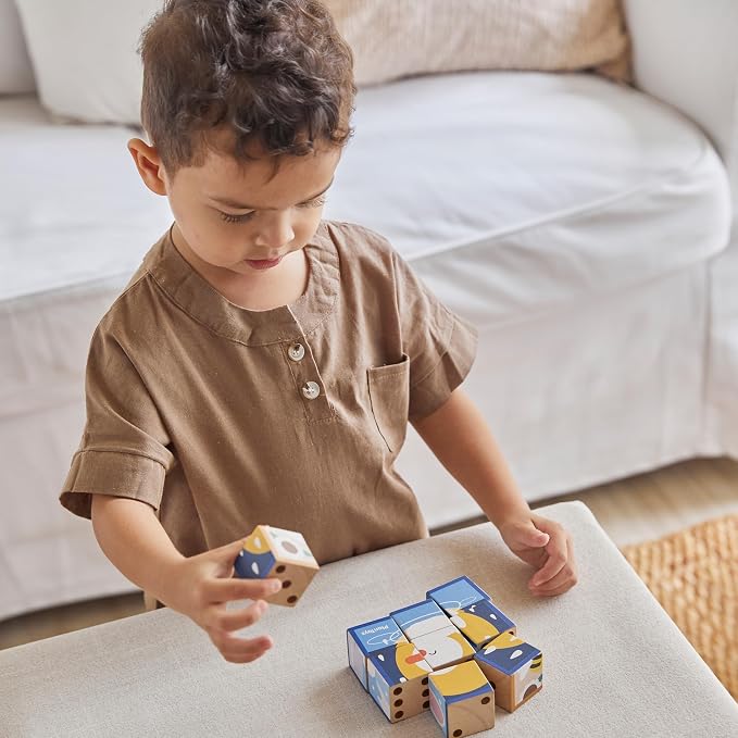 PlanToys® Animal Puzzle Cubes Wooden Picture Block for Kids Ages 3+ Toy - Image 9