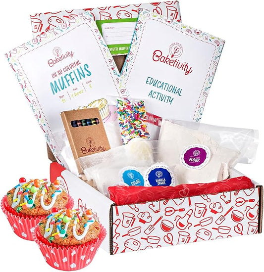 Baketivity Kids Baking DIY Activity Kit - Bake Delicious Confetti Muffins with Pre-Measured Ingredients – Best Gift Idea for Boys and Girls Ages 6-12