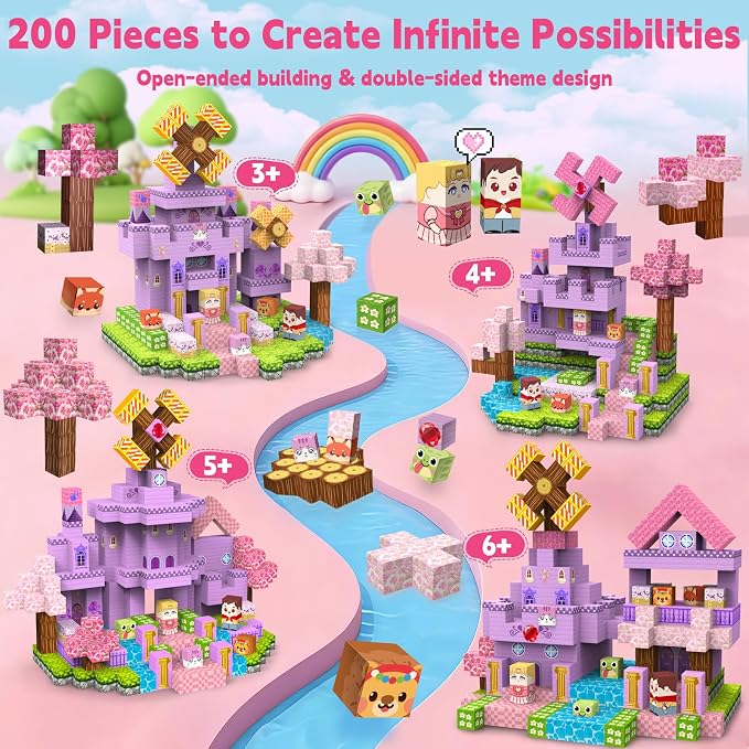 200 PCS Magnetic Blocks, Magnet Building Cubes, Build Pink Castle World Set - Image 3