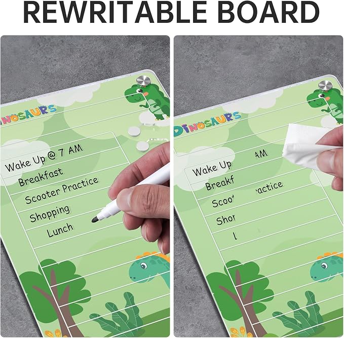 NiHome Magnetic Chore Chart, Sliders & Stand, Dry Erase to Do List,Dinosaur - Image 7