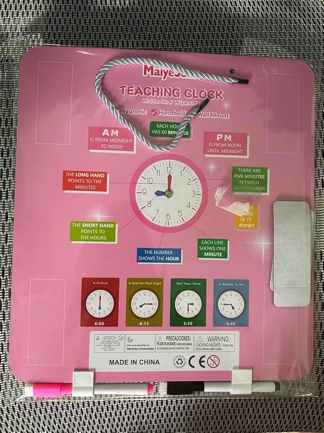 Teaching Clocks for Kids, Large Magnetic Writable Dry Erase Learning Clock with Pen,12" Teaching Demonstration Clock Learning Time to Tell Time for Kids Home School Classroom Supplies-Pink - Image 3