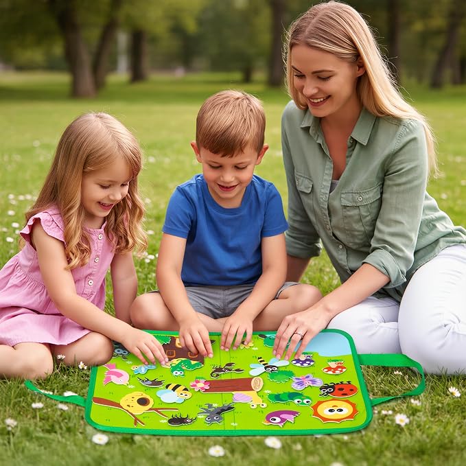 WATINC Travel Felt Board Story Set - 25PCS Portable Felt Board Educational Birthday Gift for Boys & Girls, Themed Storytelling Preschool Early Learning Interactive Play Kit for Toddlers (Insect) - Image 4