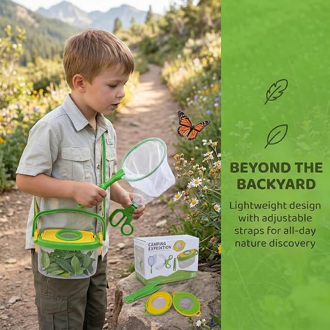 Bug Catcher Kit 6 Pcs - Insect Catching Set with Net, Bug Box, Magnifier & Tweezers - Outdoor Explorer Toy for Kids Age 3-12(Green 6 Pcs) - Image 3