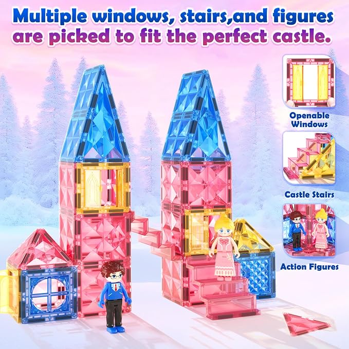Diamond Magnetic Tiles Princess Castle Building Girls Toys Ages 3-12 Games - Image 4
