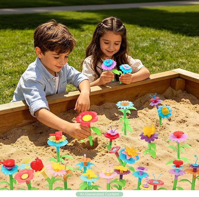IQKidz Toddler Toys for Girls 2-4 Years Old, Flower Garden Building with Insect Features, Storage Box for Kids Age 3 5 6 7 8, Stacking Educational Preschool Learning STEM Activities 157 pcs - Image 3