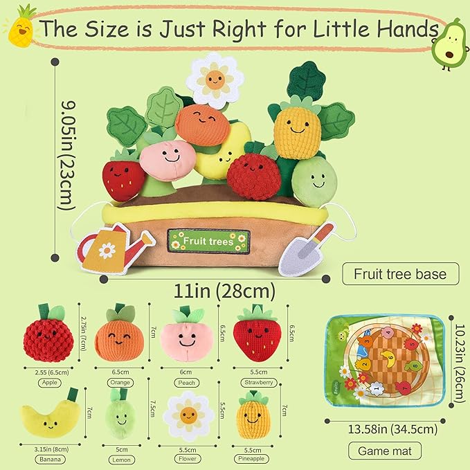 Baby Toys for 6-12 Months, Fruits Vegetables Plush Montessori Toys, Color Shape Sorting Crinkle Rattle Textures Sensory Toy, Fine Motor Skills Christmas Baby Gift for 0+ Boys Girls
