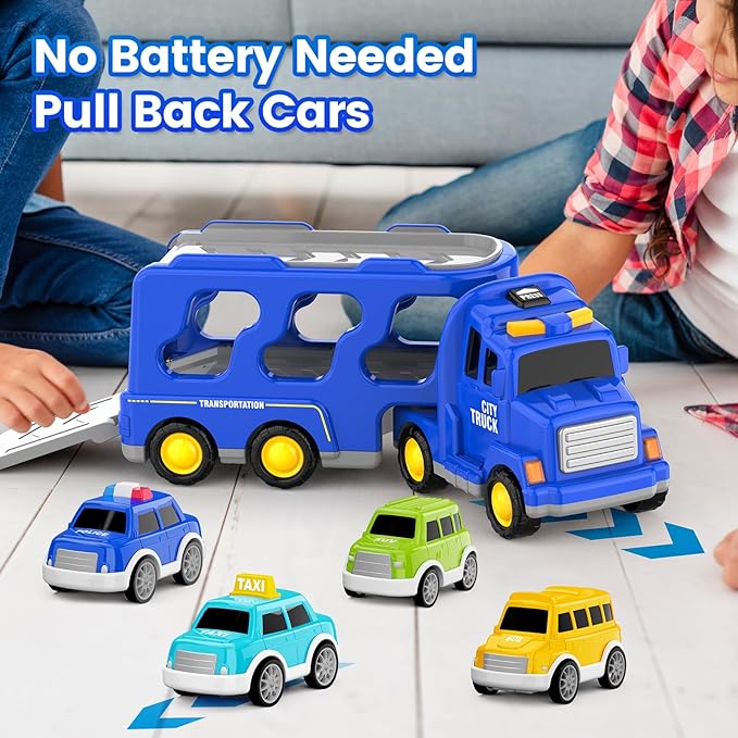 Toddlers City Truck Toys for Kids 3-9 Year Old，5 in 1 Friction Power Vehicle Car for 3 4 5 6 7 Years Old Boys Girls，Carrier Truck Transport Toys for Christmas and Birthday Gifts