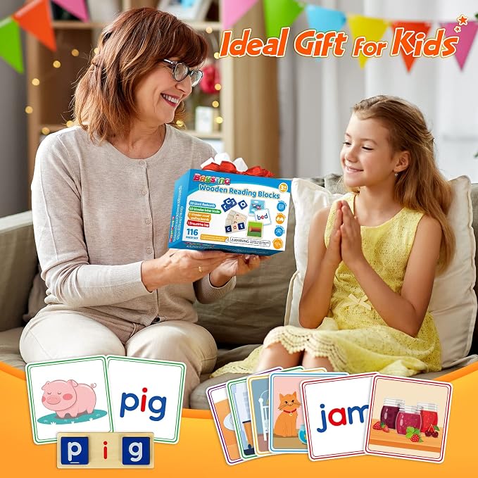 Learning Toys for 3 4 5 Years Old Kids - 116Pcs Short Vowel Letters Sorting Spelling Reading Toy Set with Double-Sided Flash Cards, Preschool Kindergarten Learning Activities Toy for Boys Girls - Image 8