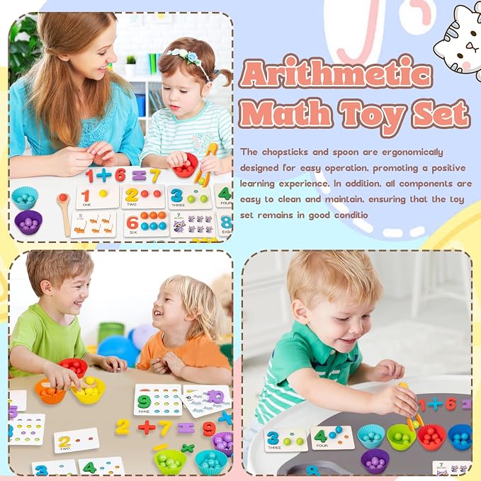 Montessori Arithmetic Math Toy Set, Montessori Arithmetic Kit, Silicone Number Learning with Beads, Number Cognitive Clip Bead Matching Gamefor Early Childhood Educational Activities (1Set) - Image 6