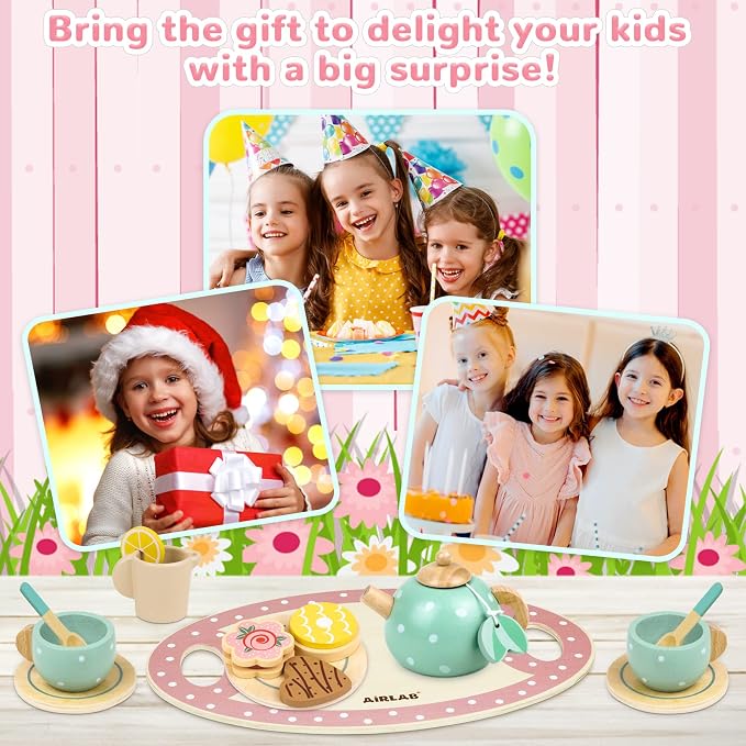 Wooden Tea Set for Little Girls Play Food Pretend Play for 3 4 5 Years Old - Image 8