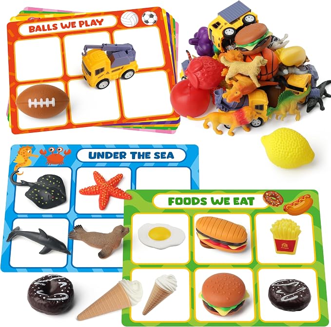 Coogam Sorting Toy for Toddlers, Animals Dinosaurs Fruits Vehicles Foods Fishes Balls Farm Playset, Fine Motor Montessori Game Preschool Educational Learning Gift for Year Old Kids by Coogam