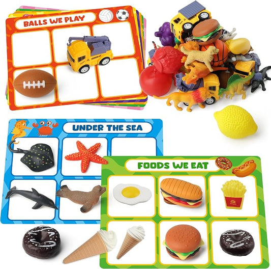 Coogam Sorting Toy for Toddlers, Animals Dinosaurs Fruits Vehicles Foods Fishes Balls Farm Playset, Fine Motor Montessori Game Preschool Educational Learning Gift for Year Old Kids by Coogam