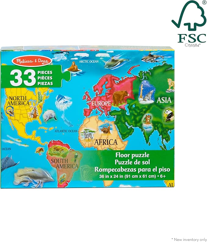 Melissa & Doug World Map Jumbo Jigsaw Floor Puzzle (33 pcs, 2 x 3 feet) - Image 6