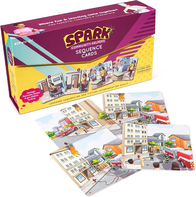 SPARK INNOVATIONS Kids Story Cards Sequence Game Large Storytelling and Sequencing Cards. Community Helper Stories for Sentence Building Educational Picture Card Games by SPARKINNOVATIONS