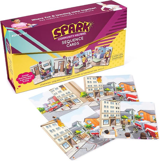 SPARK INNOVATIONS Kids Story Cards Sequence Game Large Storytelling and Sequencing Cards. Community Helper Stories for Sentence Building Educational Picture Card Games by SPARKINNOVATIONS