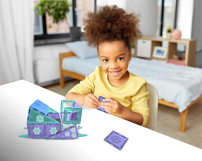 Tytan Toys Disney Frozen Magnetic Tiles Princess Castle - 68-Piece STEAM Building Set with Glitter Tiles & Elsa, Anna, Olaf Stickers - Educational Frozen Toys for Girls Age 3-4+ - Image 7
