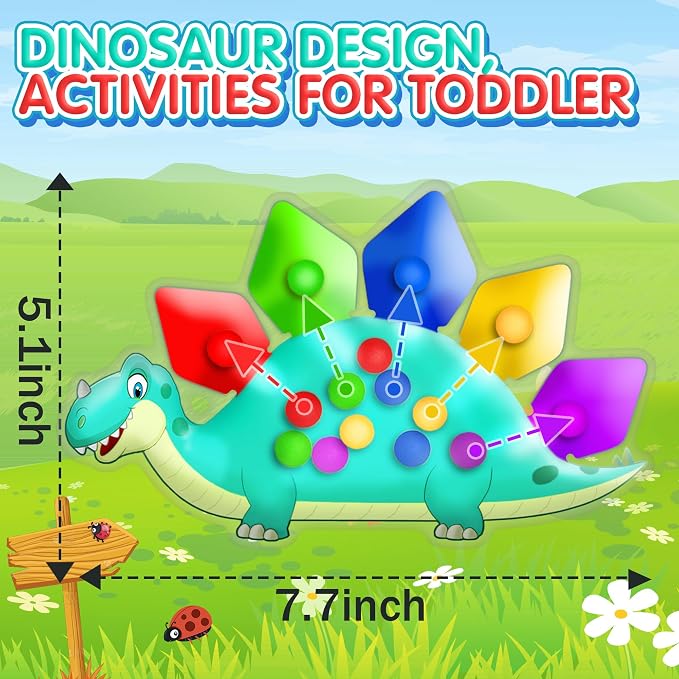 4PC Dinosaur Color Sorting Sensory Toys for Toddler, Montessori Travel Toys Fine Motor Skill Learning Activities Quiet Calm Down Fidgets for Classroom for 3 4 5 Year Old Kid Easter Basket Stuffers - Image 2