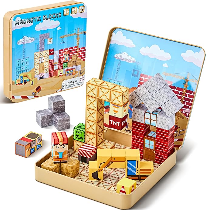 49PCS Magnetic Blocks with Iron Storage Box, Magnetic Cubes Tiles by Unknown