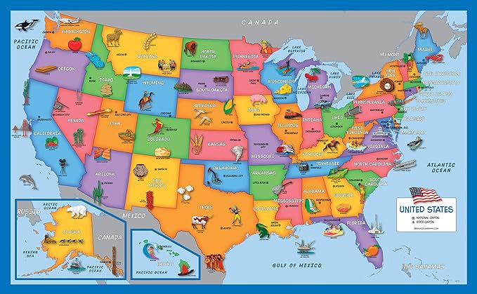 2 Pack - World & USA Map for Kids [Illustrated] - 2 Poster Set (LAMINATED, 18" x 29") - Image 4
