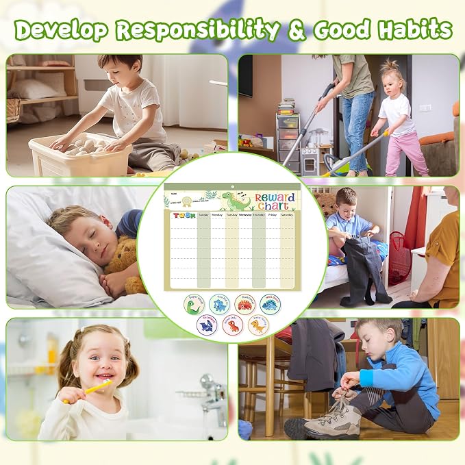 Magnetic Reward Chart for Kids at Home, Behavior Chart Pad with 26 Chore Charts, 1680 Star Stickers, 84 Motivational Stickers to Develop Responsibility & Good Habits (Dinosaur) - Image 4