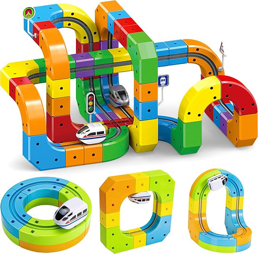 Electric Train Set for Kids Ages 3-8 - Modular 3D Flexible Race Track Building Toy with Gravity-Defying 360° Movement, STEM Learning Fun Gift(154 pcs Deluxe Set) by AUKTWE