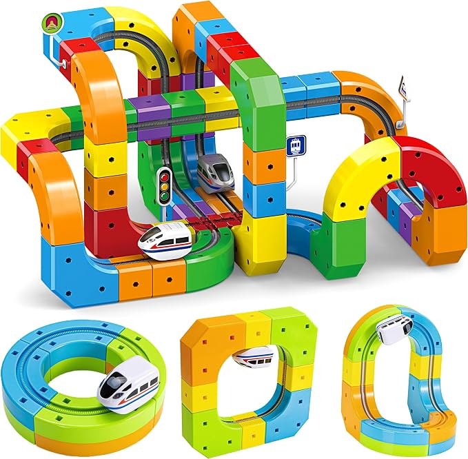 Electric Train Set for Kids Ages 3-8 - Modular 3D Flexible Race Track Building Toy with Gravity-Defying 360° Movement, STEM Learning Fun Gift (66 pcs Starter Set) by AUKTWE
