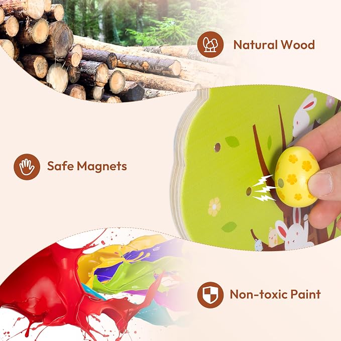 Woodtoe Easter Toys for Toddlers, Magnetic Easter Eggs, Picking Easter Bunny Toy, Montessori Toys for 3 4 5 6 Year Old, Wooden Sensory Color Sorting Toys, Spring Easter Basket Stuffers Gifts for Kids - Image 6