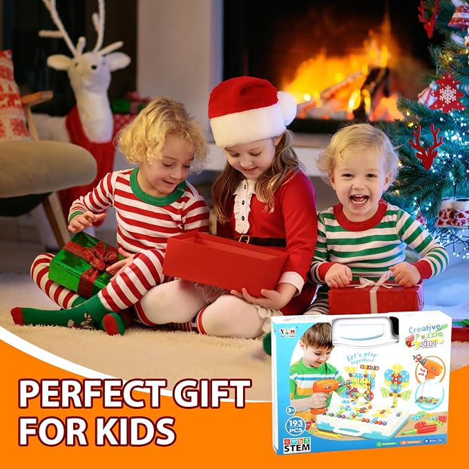 HAPTIME Design and Drill Toy,Educational Toys Building for Kids Ages 3-8,STEM Toys for 3 4 5 6 Year Old,193 Pcs Electric Drill Toy,Magic Montessori Play Toolbox for Toddler Boys Girls Preschool - Image 9