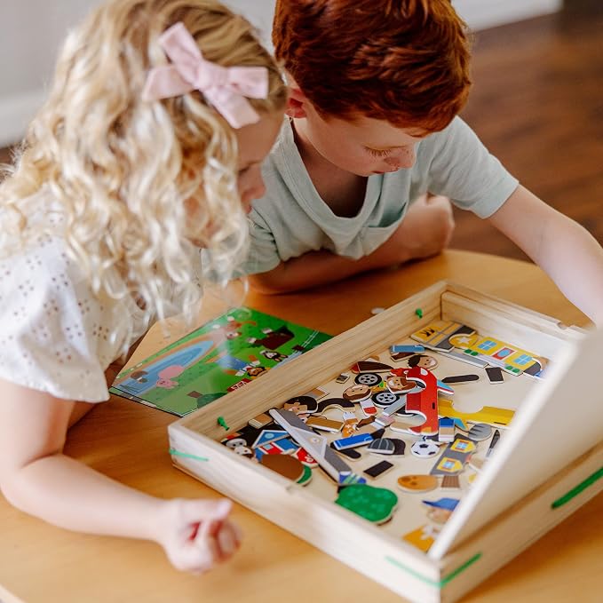 Melissa & Doug Wooden Magnetic Matching Picture Game with 119 Magnets and Scene Cards Magnetic Book Scenes for Kids Ages 3+ - Image 5